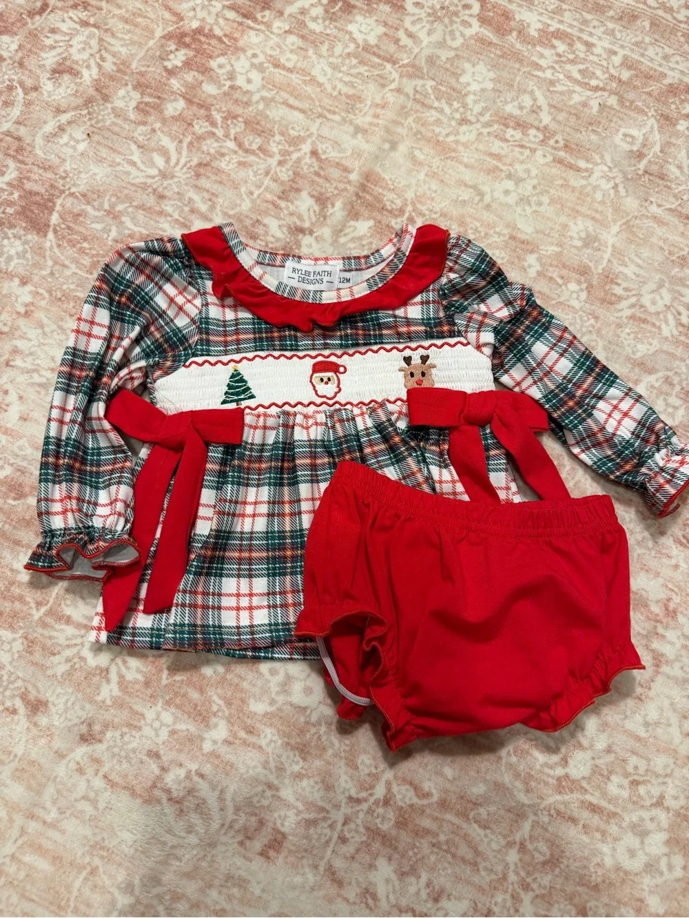 Girls Red Plaid Christmas Top & Bloomers